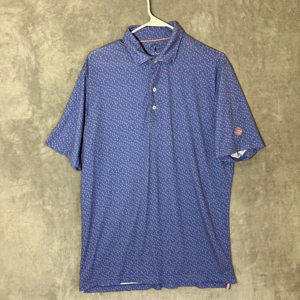 johnnie-O Men M Blue Pink Micro Print Golf Polo Top Shelf Performance Logo